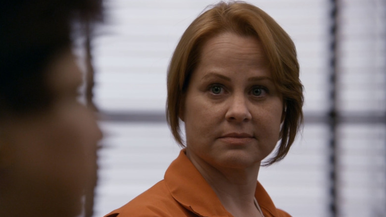 Heather Taffet in court in a prison jumpsuit on Bones