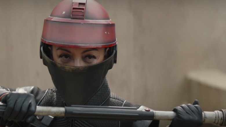 Woman with helmet and visor