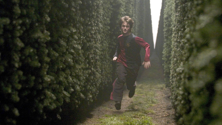 Harry running through the maze in Harry Potter and the Goblet of Fire