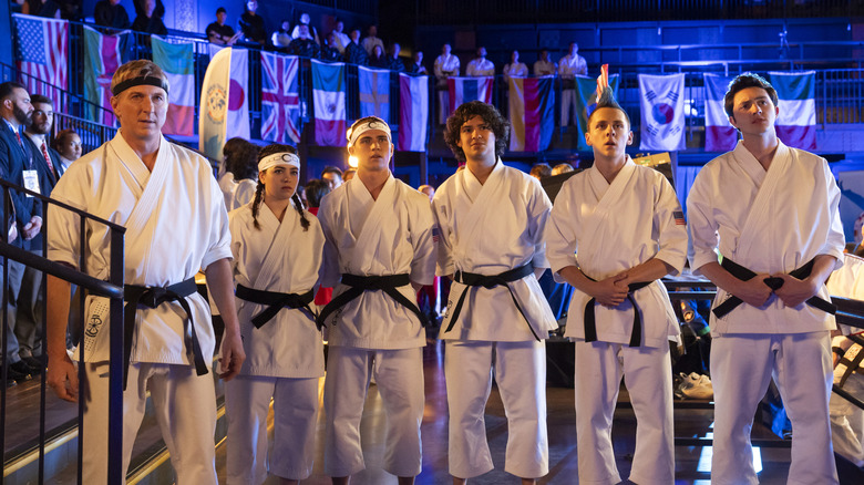 Members of Miyagi-Do assembled at the Sekai Taikai in Cobra Kai