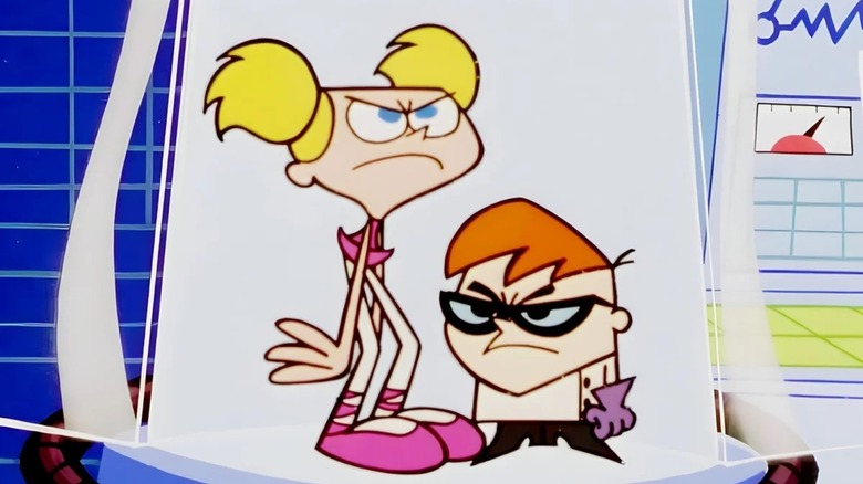 Rude Dexter and Dee Dee look angrily in Dexter's Laboratory