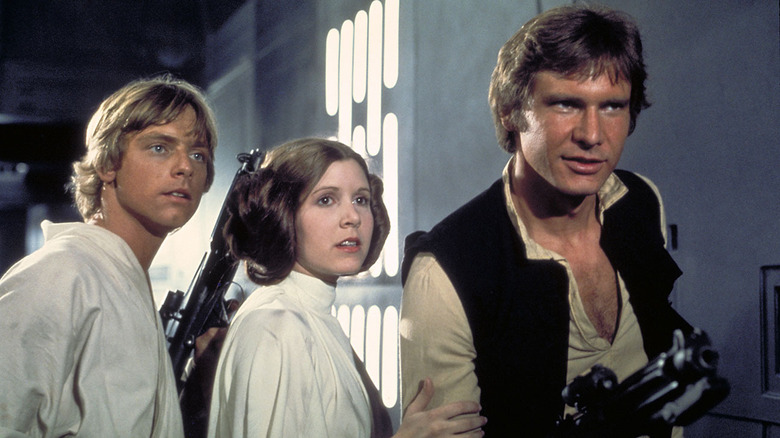 Mark Hamill, Carrie Fisher, and Harrison Ford in Star Wars