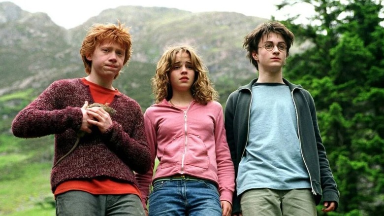 Ron holding scabbers with Ron and Hermione in Harry Potter and the Prisoner of Azkaban