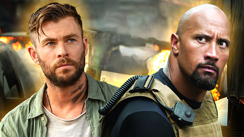 Chris Hemsworth and Dwayne Johnson in a collage image