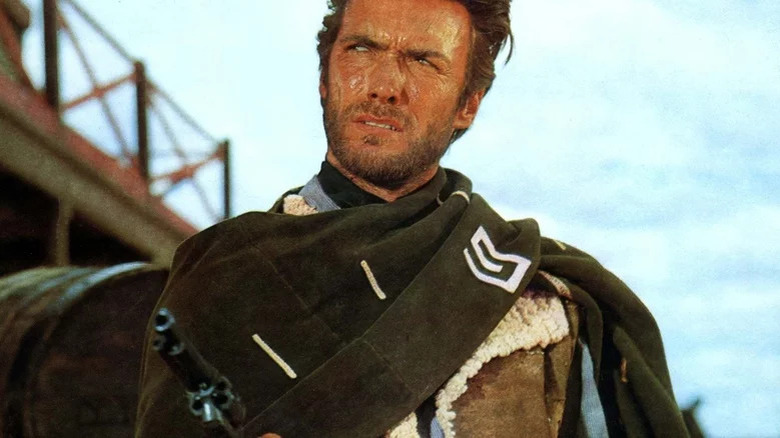 Clint Eastwood as the Man with No Name looking grumpy in A Fistful of Dollars