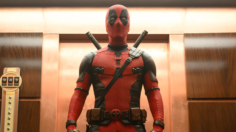 Deadpool standing in an elevator in Deadpool & Wolverine