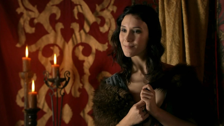 Shae smirking and wearing furs on Game of Thrones