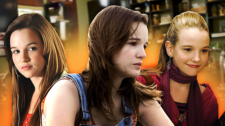 Kay Panabaker in Little Birds in the center, and images of her in Phil of the Future and No Ordinary Family on the sides