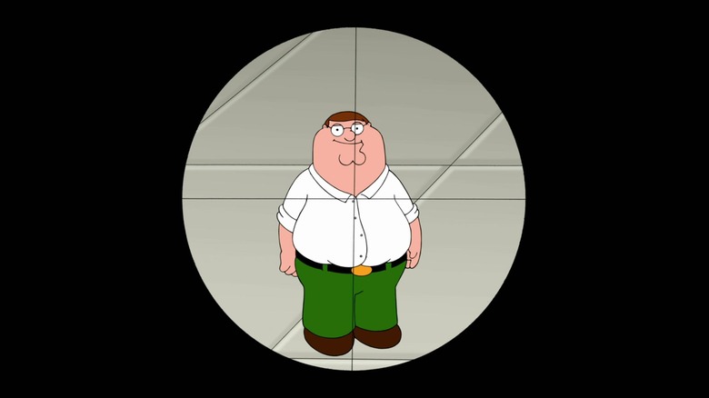 Peter Griffin in the crosshairs of a sniper's scope on Family Guy