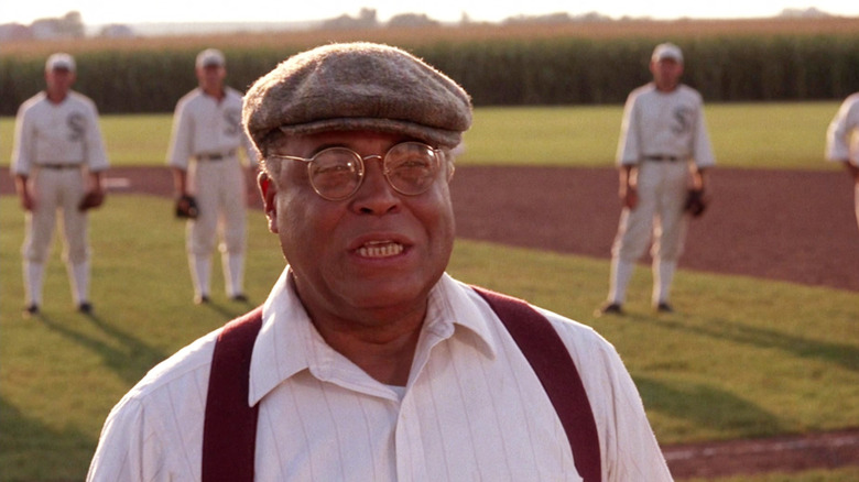 James Earl Jones as Terence Mann speaks to a group of baseball players in the Field of Dreams