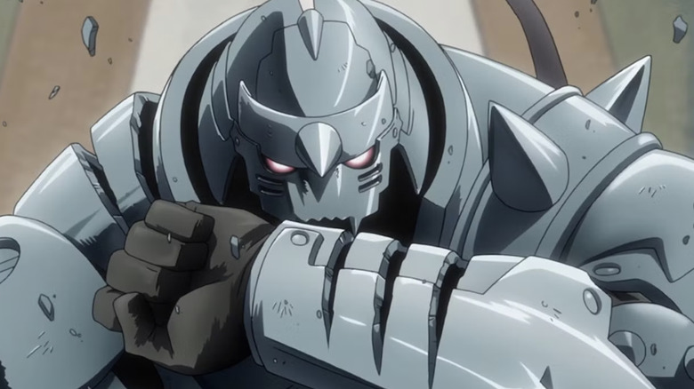 Alphonse Elric armored form blocking while fighting Lust in Fullmetal Alchemist