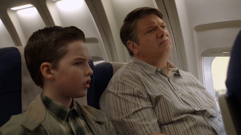 Iain Armitage as Sheldon and Lance Barber as George Sr. on Young Sheldon