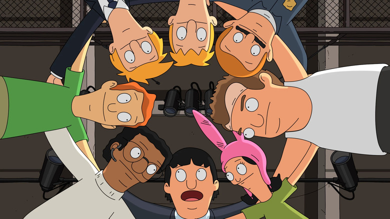 The cast of Gene's Die Hard musical in Bob's Burgers