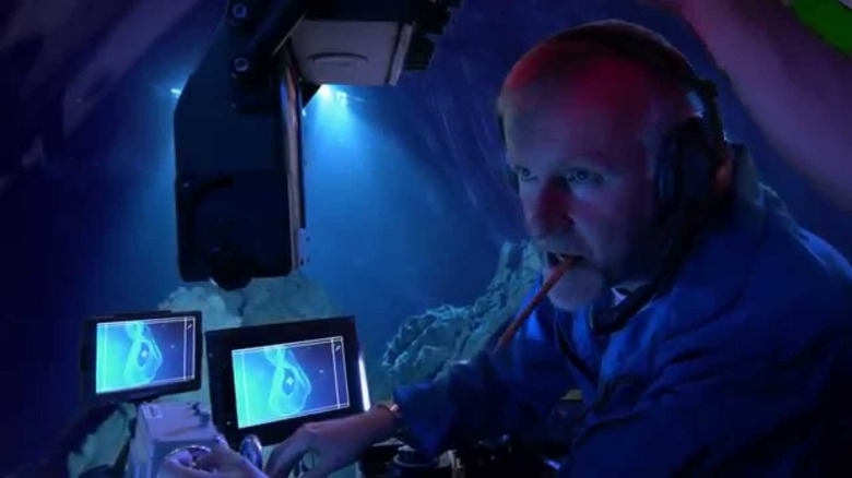 James Cameron pencil in mouth