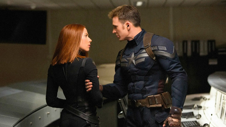 Scarlett Johansson and Chris Evans in Captain America: The Winter Soldier