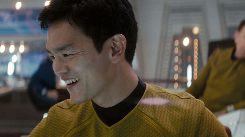 Sulu, happy on the bridge of the Enterprise in the 2009 version of Star Trek