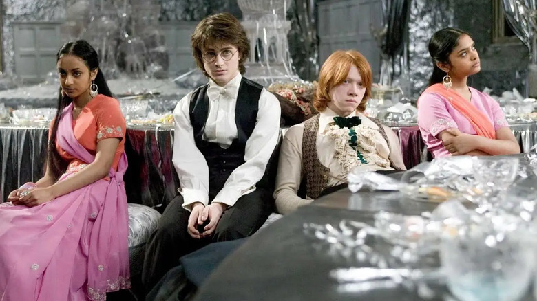 Buzzkill Harry and Ron with the Parvati sisters in Harry Potter and the Goblet of Fire