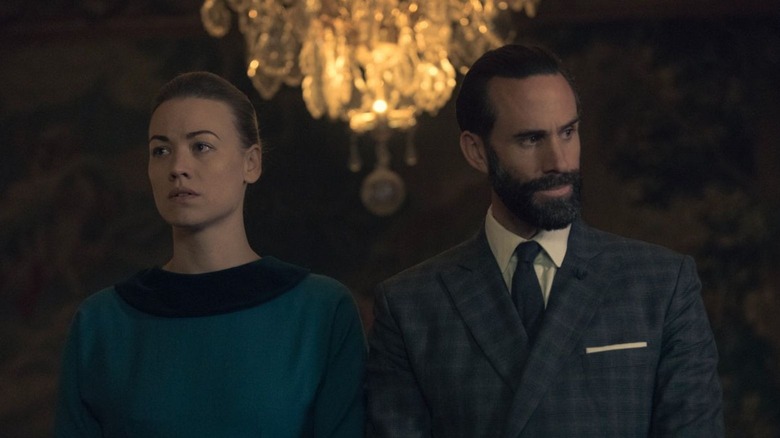 Yvonne Strahovski and Joseph Fiennes as Serena and Fred in The Handmaid's Tale 