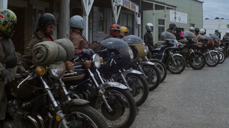 Bikers lined up in Mad Max