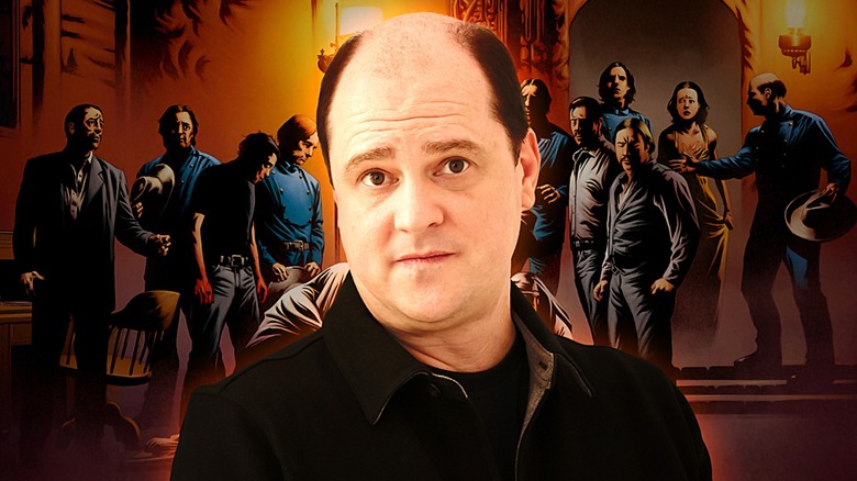 Mike Flanagan with characters from The Dark Tower series