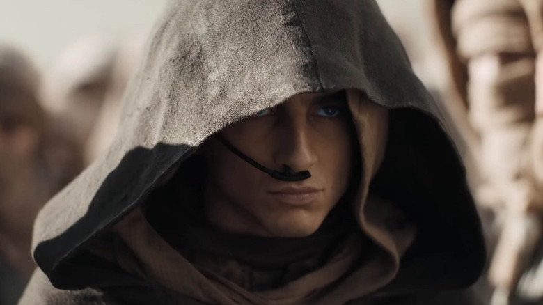 Paul Atreides wearing a hood in Dune: Part Two