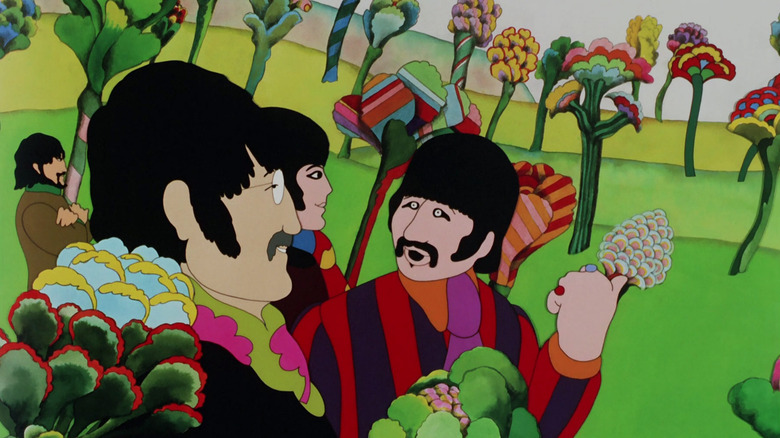 The Beatles standing in a field of trees in Yellow Submarine