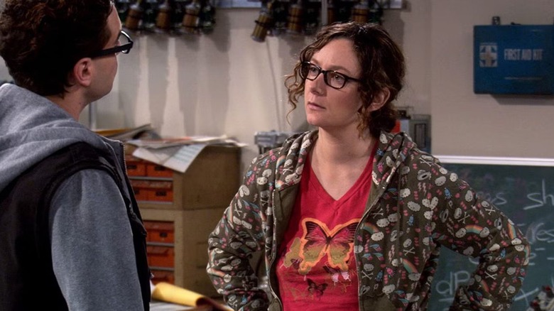 Leslie looking upset at Leonard on The Big Bang Theory