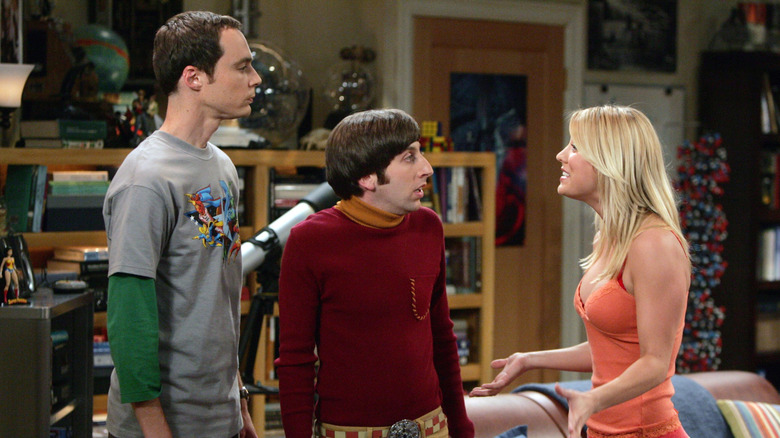 Sheldon and Howard listening to Penny talk on The Big Bang Theory