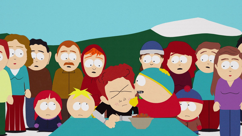 Cartman licking Scott Tenorman's tears in South Park