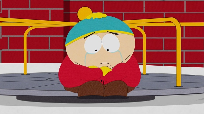 Cartman sitting on the playground crying in the South Park special The End of Obesity