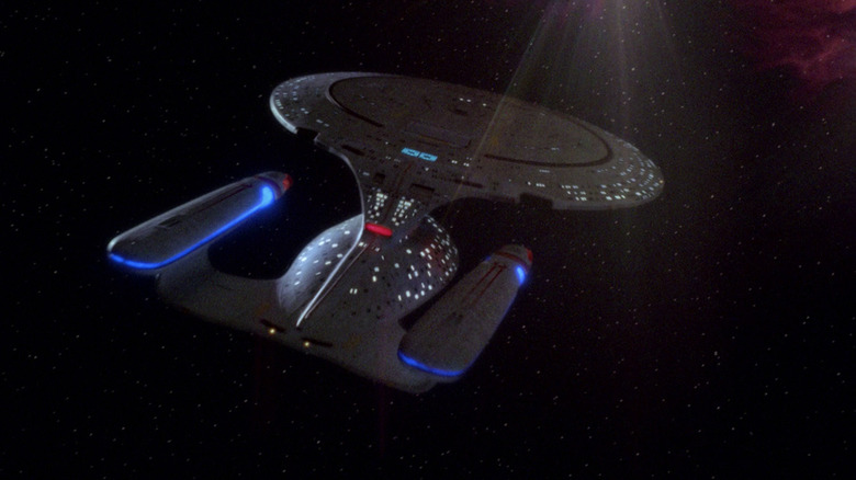 The Enterprise-D, sailing away into space