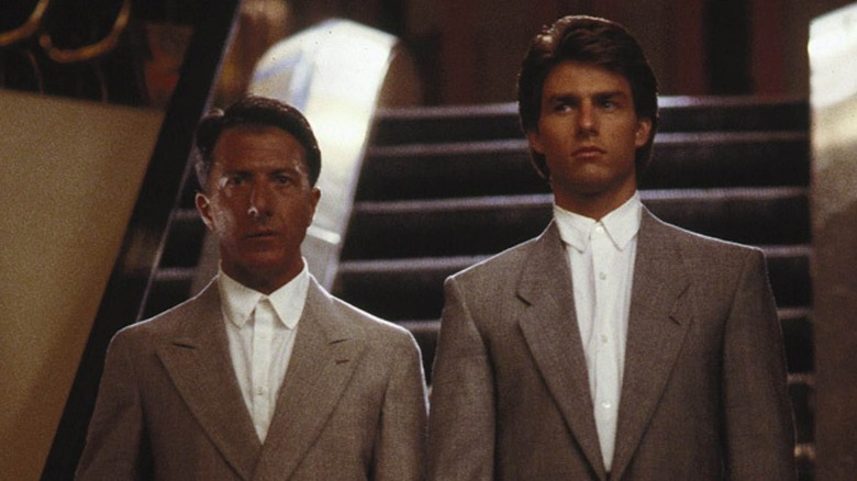 Dastin Hoffman and Tom Cruz in gray suits from a rain man