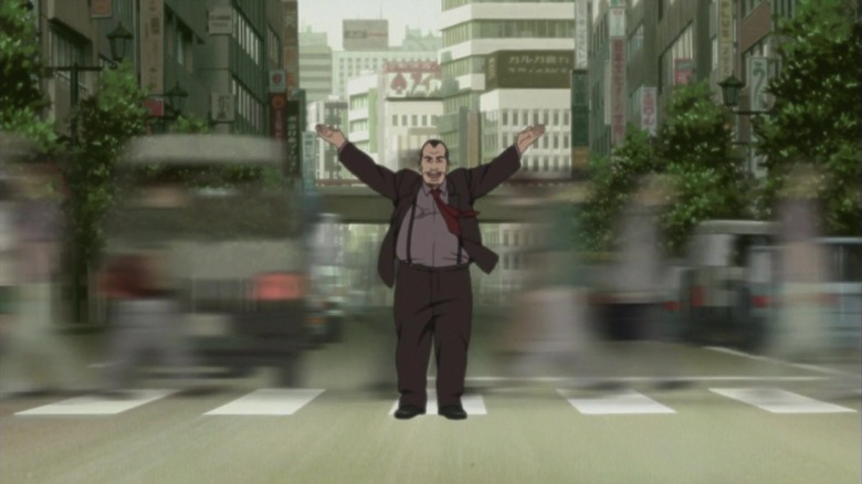 paranoia agent detective stands on crosswalk