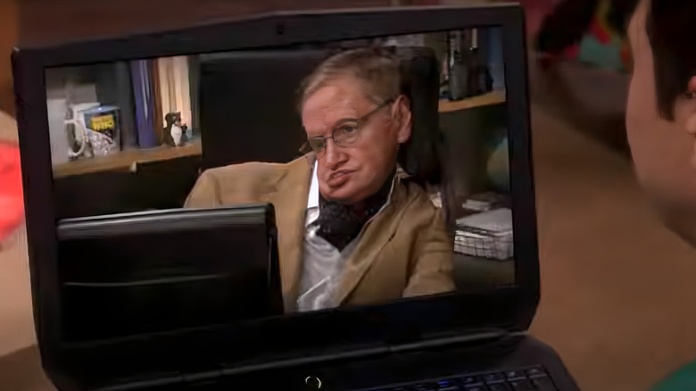 Stephen Hawking appears via a laptop screen on The Big Bang Theory