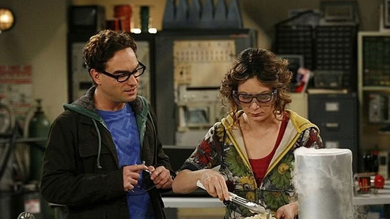 Leonard and Leslie in the CalTech lab on The Big Bang Theory