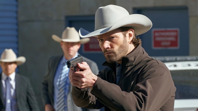 Jared Padalecki as Cordell Walker brandishing his gun in Walker