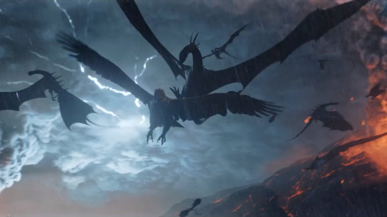 Eagles fight dragons in sky