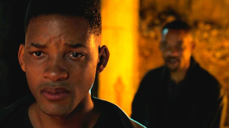 Will Smith as Jackson Brogan looking away from Henry Brogan (an older Will Smith) in Gemini Man