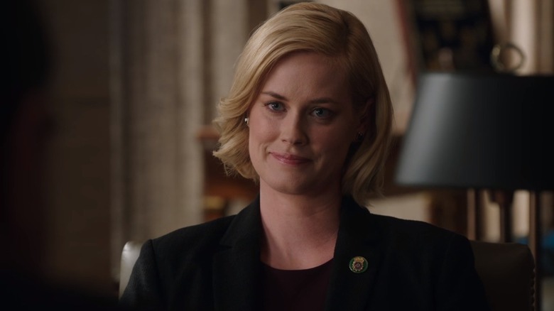 Abigail Hawk rocks a business suit as Abigail Baker in Blue Bloods