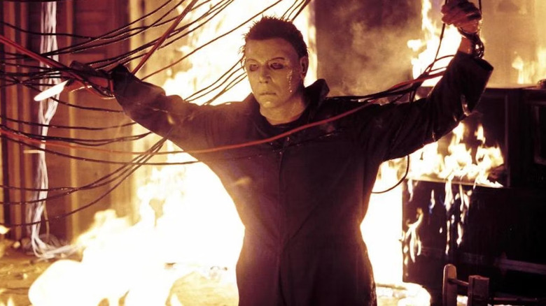 Michael Myers burning in Halloween Resurrection 