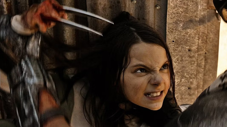 X-23 fighting a grunt with her adamantium claws in Logan