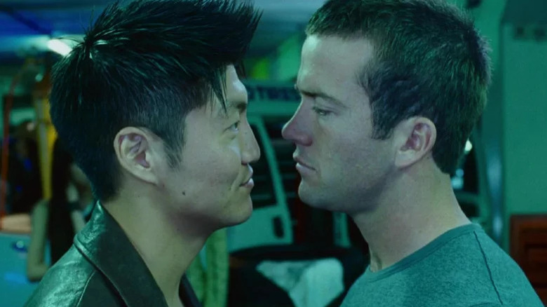 Brian Tee's D.K. facing Lucas Black's Sean Boswell in The Fast and the Furious: Tokyo Drift