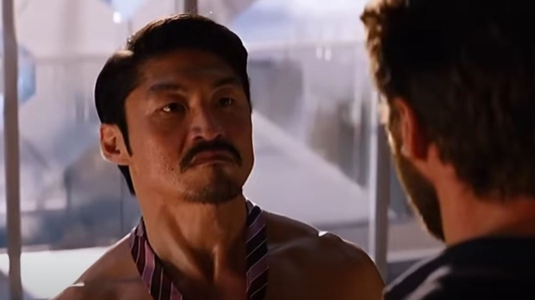 Brian Tee's Noburo Mori facing Hugh Jackman's Logan in The Wolverine