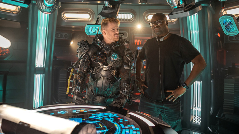 Rob Kazinsky as Zeph and director Olatunde Osunsanmi in a behind-the-scenes picture from the set of Star Trek: Section 31