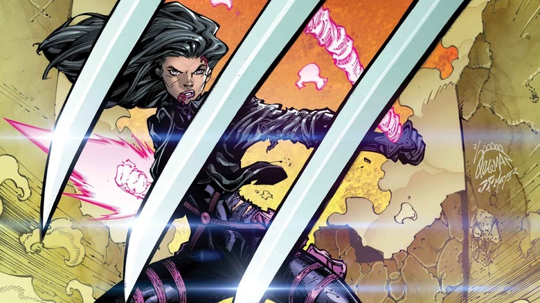 Psylocke facing down Wolverine's claws in the X-Men #9 cover