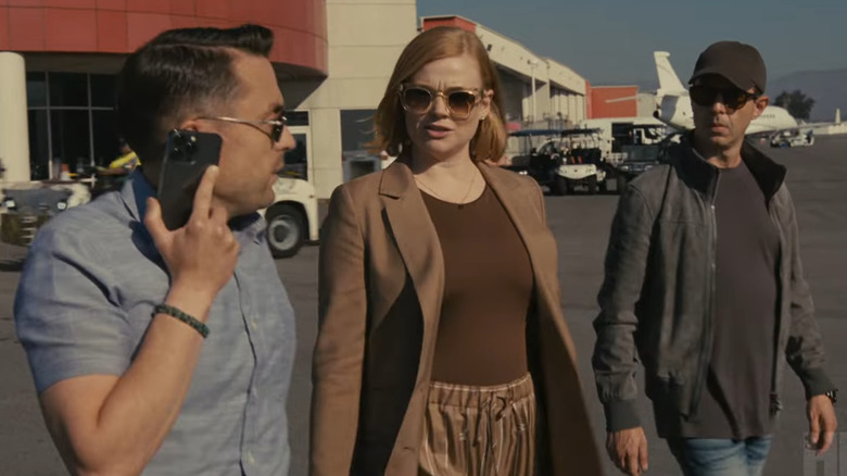 Kieran Culkin as Roman Roy, Sarah Snook as Shiv Roy, and Jeremy Strong as Kendall Roy in Succession