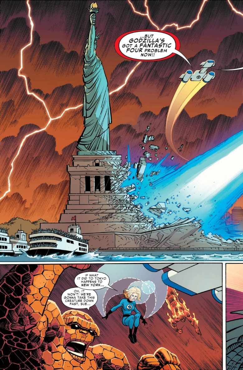 Godzilla vs Fantastic Four Page 2 estátua da liberdade destruída