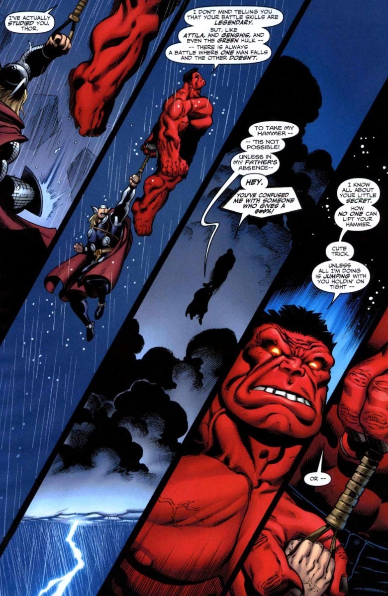 Red Hulk levantando mjolnir