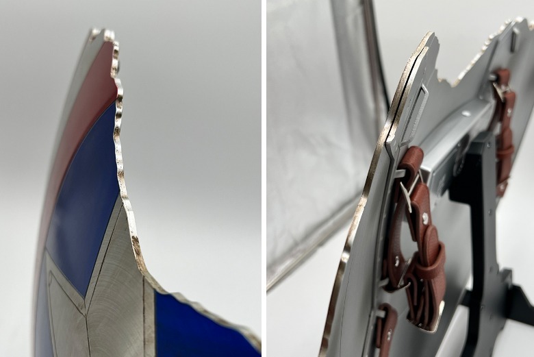 The jagged sides of the battle-damaged Captain America shield from Avengers: Endgame