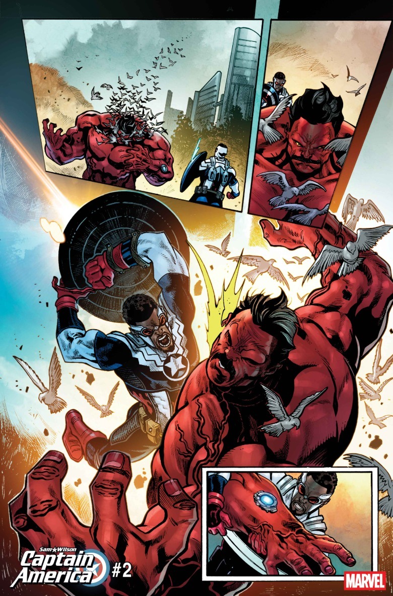 Captain America fighting the Red Hulk